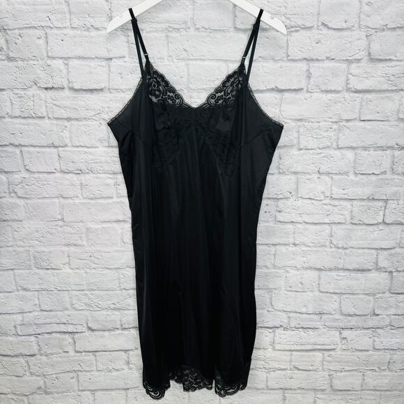 Vintage Vanity Fair Full Slip Black Butterfly Lace Detail Size 42 Midi Dress - Picture 3 of 8